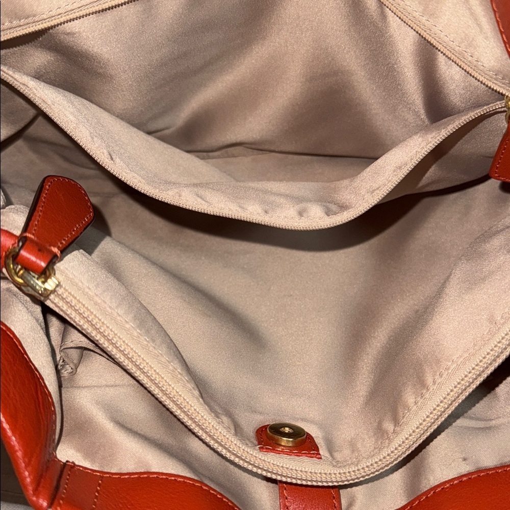 Coach Ashley leather carryall bag in a bright orange color w/ gold tone hardware - Picture 8 of 10